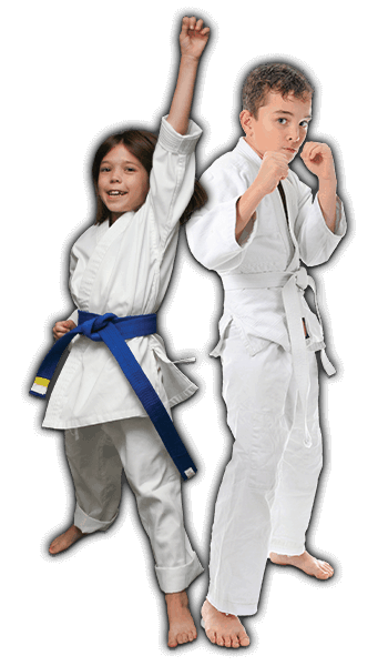 Martial Arts Lessons for Kids in Taylor TX - Happy Blue Belt Girl and Focused Boy Banner